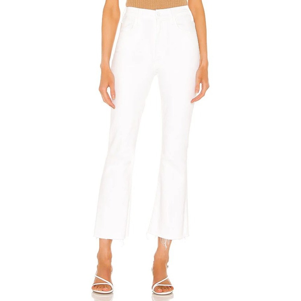 MOTHER The Hustler Ankle Fray Jeans High Rise Flare White Size 29